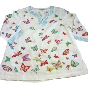 NWT John Mark Size Women's Butterfly Embroidered Linen Top Boho Size LP